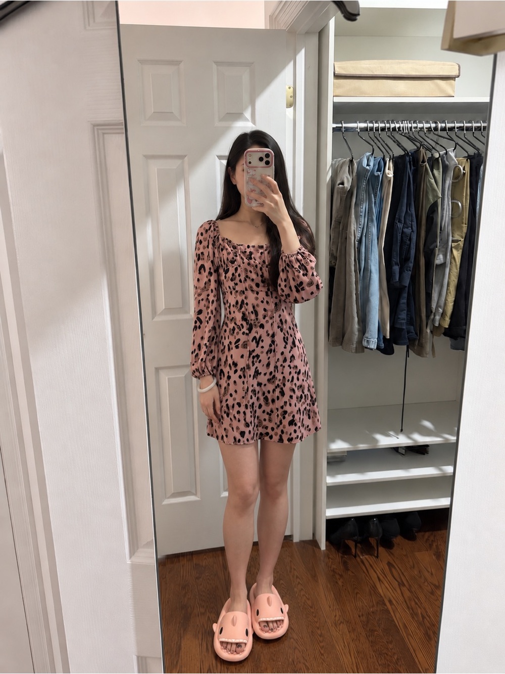 Pink Leopard Print Slip Dress - Women's Shift Dress